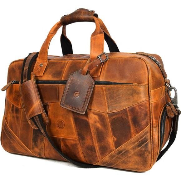 Leather Duffle Bags for Men - Weekender Bag with 2 Shoe Compartment